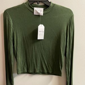 Sadie & Sage Olive Green Mock Neck Ribbed Long Sleeve